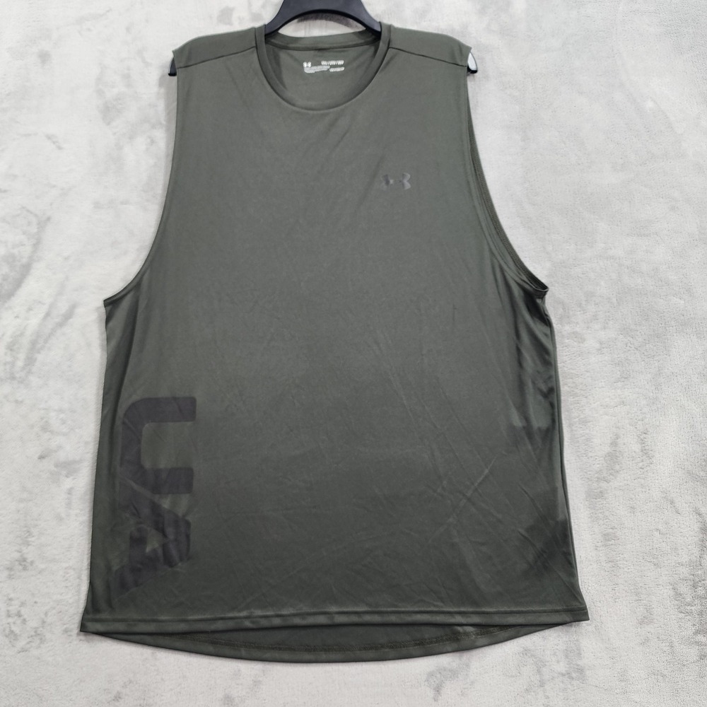 NEW Under Armour Tank Mens 2XL Green HeatGear Sleeveless Workout Gym Running